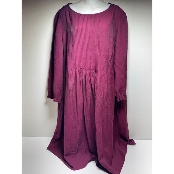 J.Jill Dress Women’s 2XL Burgundy Long Sleeve Pin-tucked Prairie Minimalist - Picture 1 of 9